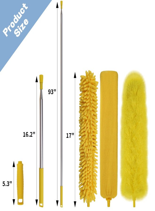 Dymoll Cobweb Duster with Extension Pole, 110" Microfiber Feather Duster Kit with Bendable Washable Heads, Spider Web Brush, Dusters for Cleaning Ceiling Fan, High Ceiling, Blinds, Furniture & Cars - Image 2