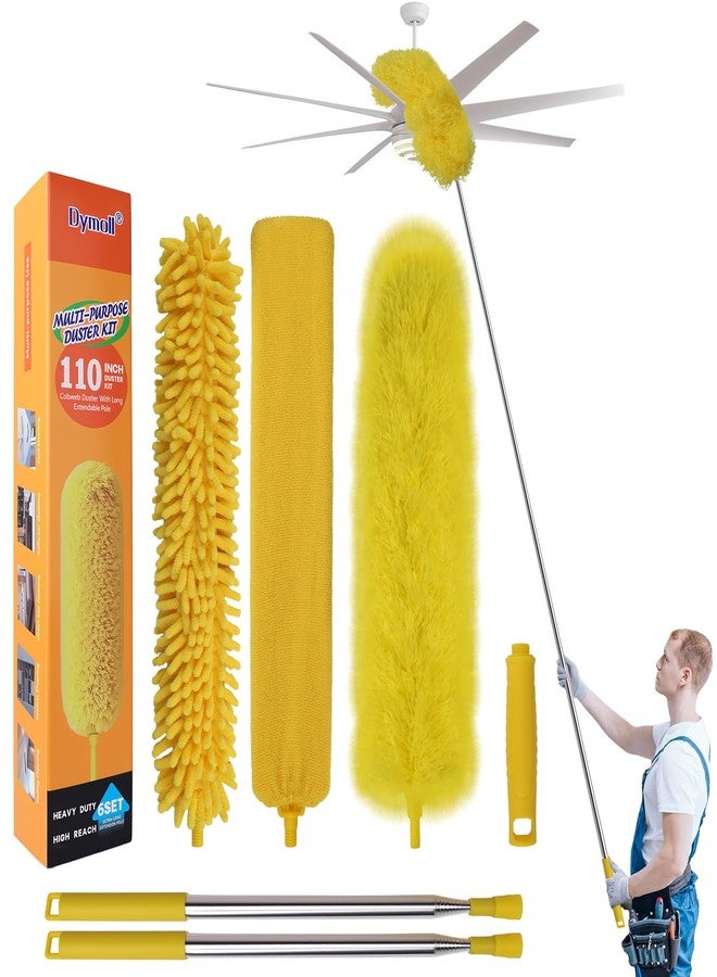Dymoll Cobweb Duster with Extension Pole, 110" Microfiber Feather Duster Kit with Bendable Washable Heads, Spider Web Brush, Dusters for Cleaning Ceiling Fan, High Ceiling, Blinds, Furniture & Cars - Image 1