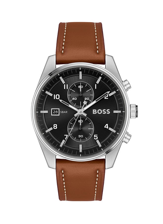HUGO BOSS ساعة يد كرونوغراف جلدية دائرية الشكل للرجال 1514161 - 44 ملم  - Image 1