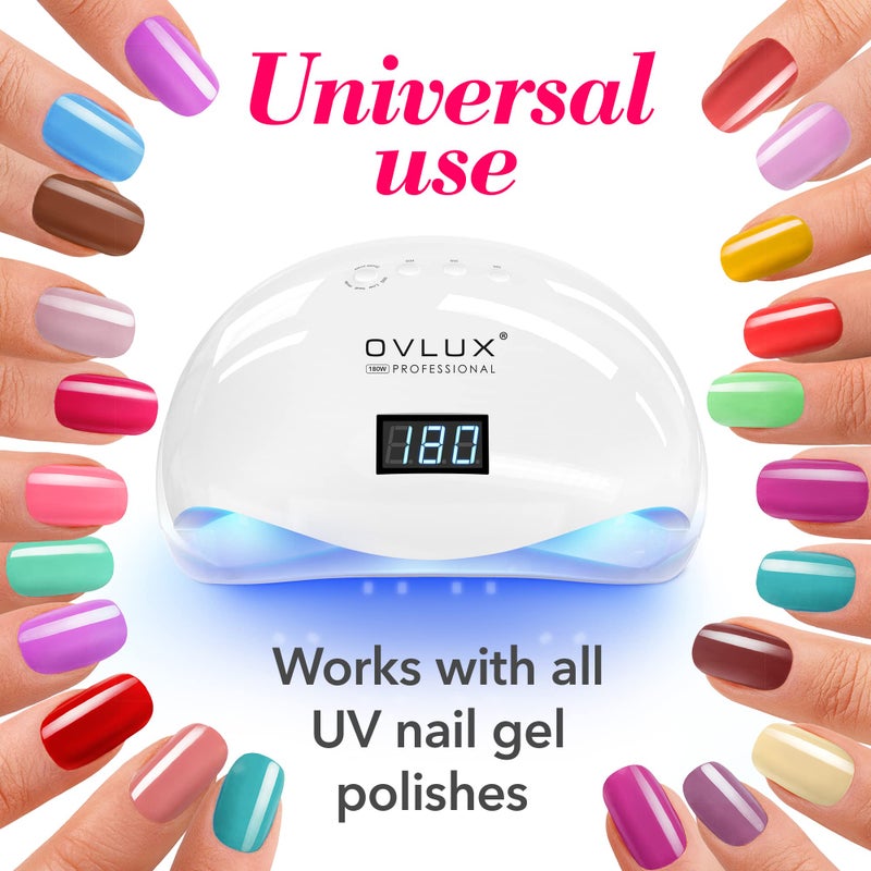 OVLUX 180W مصباح أظافر UV LED - مجفف أظافر محترف سريع لجيل الطلاء مع 57 LED، مستشعر تلقائي، شاشة LCD، 4 إعدادات مؤقت، يعالج أظافر اليدين والقدمين، لجميع أنواع الجيل - لون تيفاني - Image 2