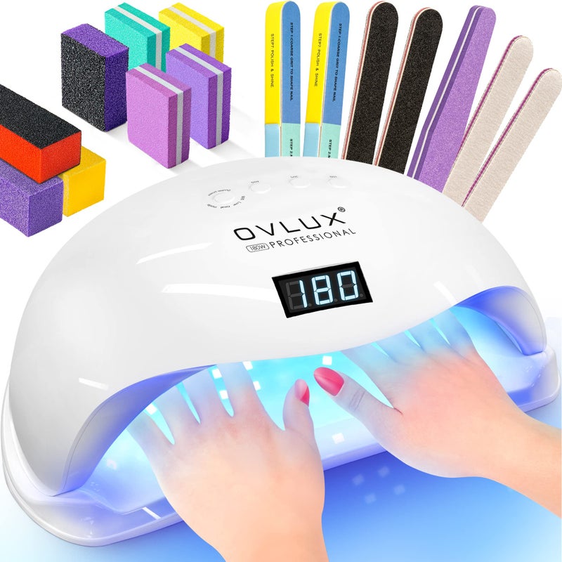 OVLUX 180W مصباح أظافر UV LED - مجفف أظافر محترف سريع لجيل الطلاء مع 57 LED، مستشعر تلقائي، شاشة LCD، 4 إعدادات مؤقت، يعالج أظافر اليدين والقدمين، لجميع أنواع الجيل - لون تيفاني - Image 1