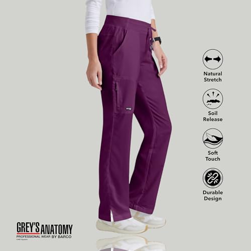 BARCO Grey s Anatomy Classic Mia Scrub Pant for Women Wine, 6-Pocket Low-Rise Straight Leg Bottoms with Natural Stretch, Soil Release Fabric, and Super-Soft Finish Medium, Regular Fit - Image 3