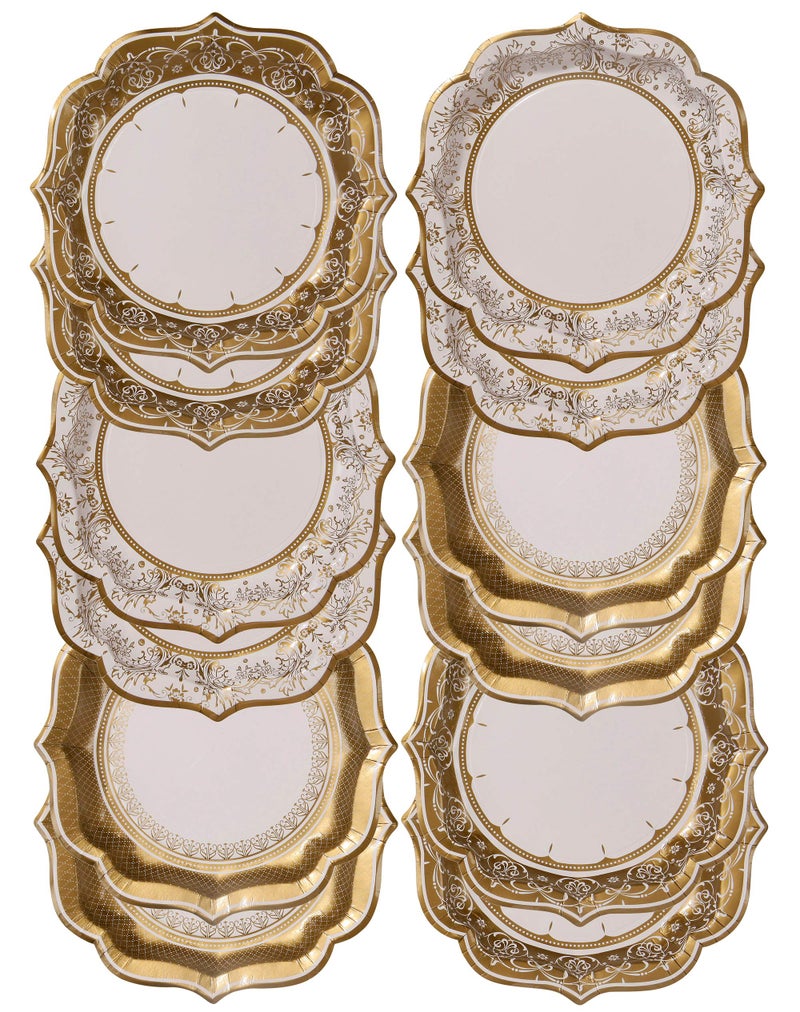 Pack of 12 - Dia 20cm, 8" Gold Paper Plates Party Ideal Partyware Supplies For Christmas, Tea Party, Birthday Party, Wedding Tables And Anniversary (PPG-PLATE-MED)