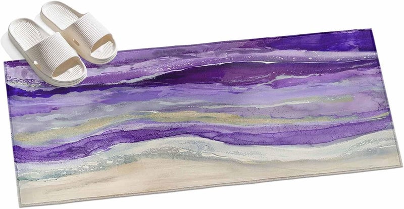 Hallway Runner Rug 2'x6', Purple Coastal Bathroom Area Rugs for Kitchen Bedroom Laundry, Spring Summer Ocean Beach Nautical Sea Wave Non Slip Door Mat Indoor Entrance Floor Throw Bedsides Carpet - Image 3
