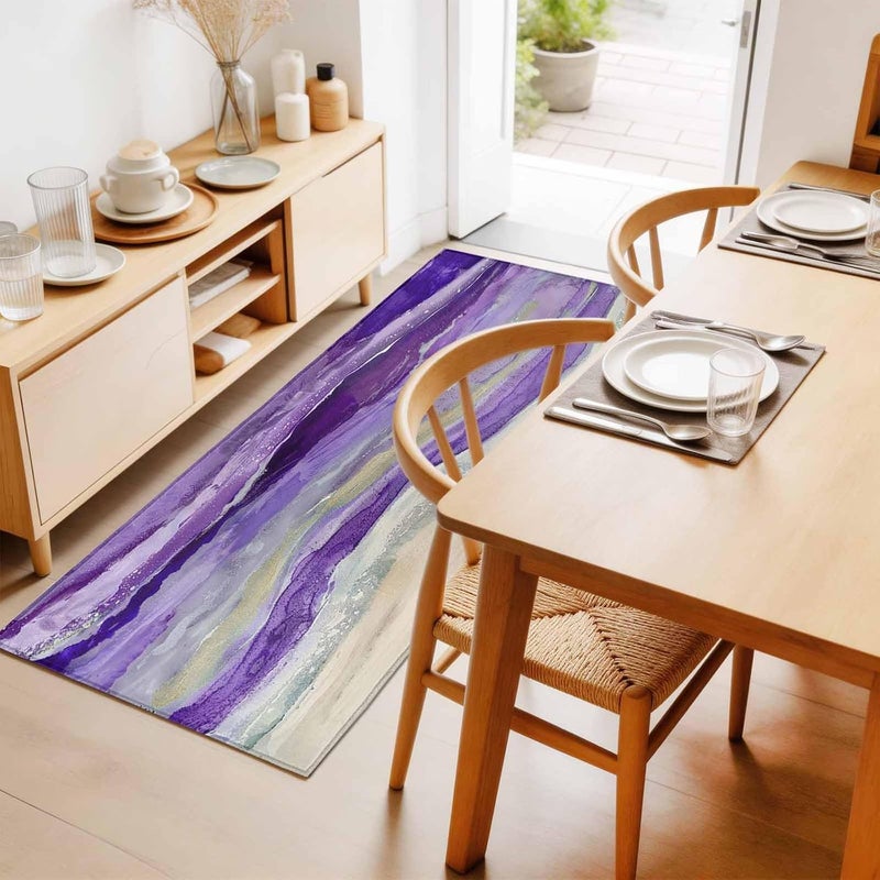 Hallway Runner Rug 2'x6', Purple Coastal Bathroom Area Rugs for Kitchen Bedroom Laundry, Spring Summer Ocean Beach Nautical Sea Wave Non Slip Door Mat Indoor Entrance Floor Throw Bedsides Carpet - Image 4
