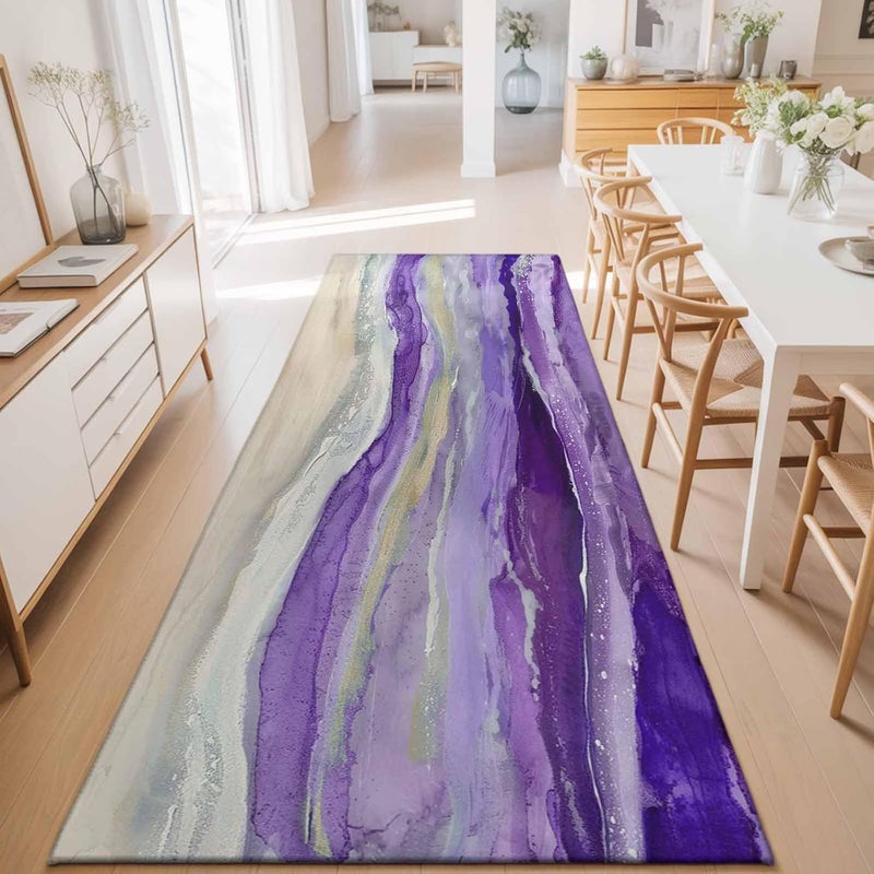 Hallway Runner Rug 2'x6', Purple Coastal Bathroom Area Rugs for Kitchen Bedroom Laundry, Spring Summer Ocean Beach Nautical Sea Wave Non Slip Door Mat Indoor Entrance Floor Throw Bedsides Carpet - Image 5