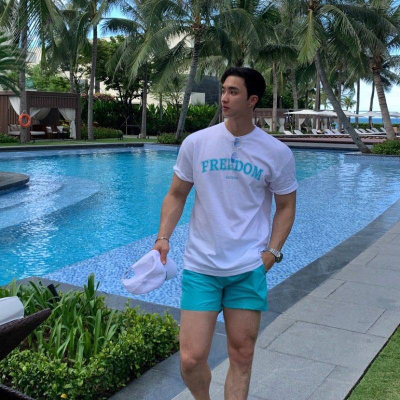 Bj Ruffian Handsome Letter Printed T-Shirt Men'S Summer Loose Cotton Short Sleeve Korean Fashion High-End Round Neck Half Sleeve - Image 3