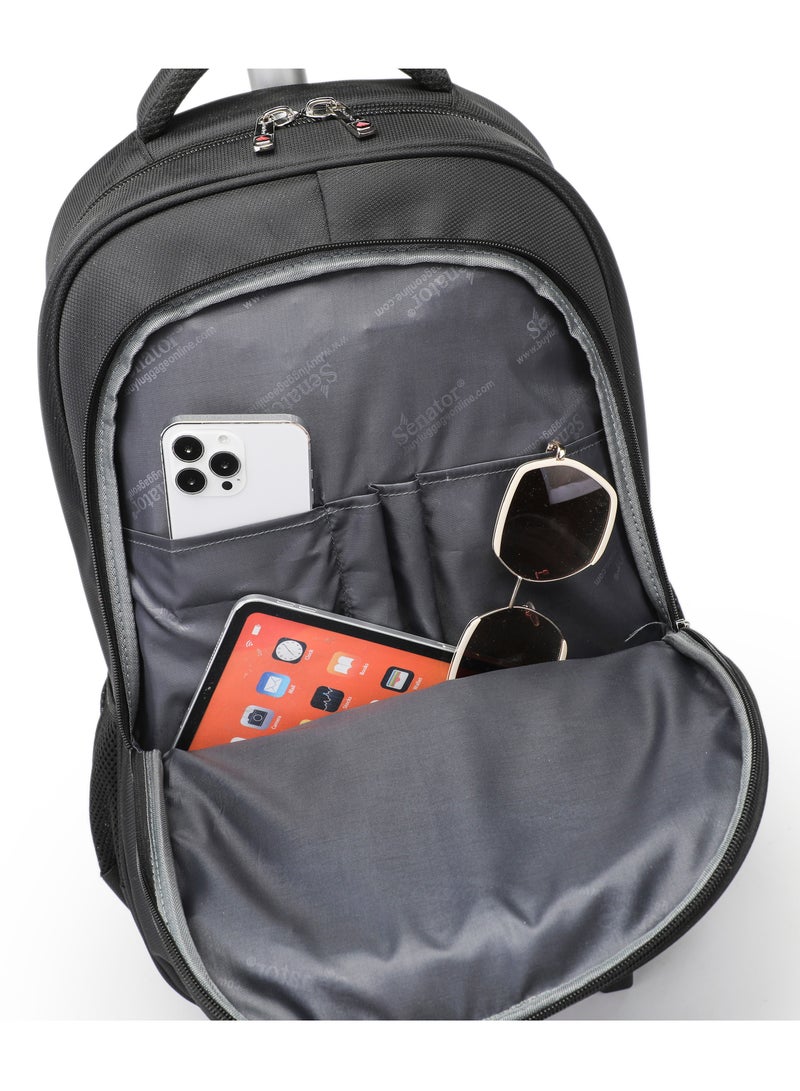 Rolling Trolley Backpack Unisex Carryon Luggage 21 Inch Laptop Travel Suitcase Business Bag College Student KH8045 Black