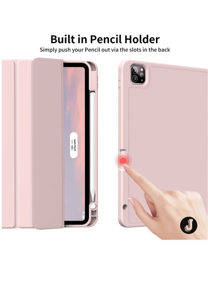 JAJEEK "iPad Pro 11 Inch Case (4th/3rd/2nd Gen, 2022/2021/2020) – Trifold Stand Smart Case, Soft TPU Back, Wireless Pencil Charging, Auto Wake/Sleep, Pencil Holder – Pink" - Image 3