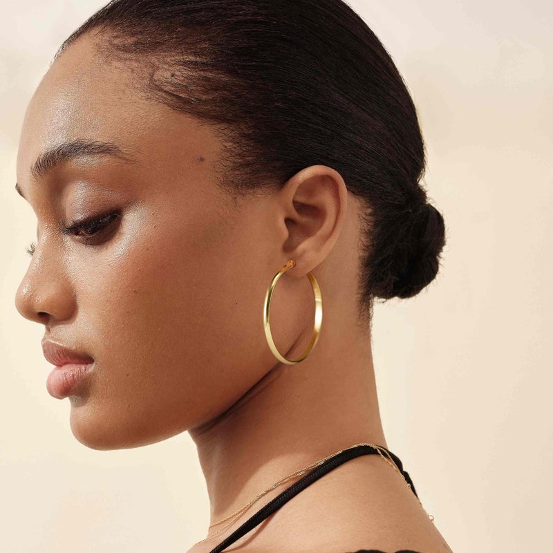 OOOPEL 3mm Large Gold Hoop Earrings for Women Hypoallergenic Sterling Silver Post Big Earrings Hoops Lightweight 14k Gold Hoop Earrings for Women - Image 2