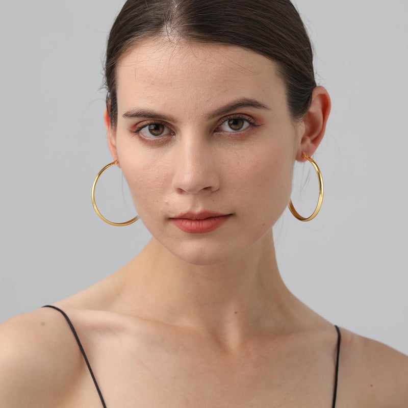 OOOPEL 3mm Large Gold Hoop Earrings for Women Hypoallergenic Sterling Silver Post Big Earrings Hoops Lightweight 14k Gold Hoop Earrings for Women - Image 4