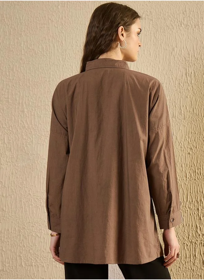 سانسكريتي هومز Sanskrutihomes Solid Cotton Buttoned Long Sleeve Top