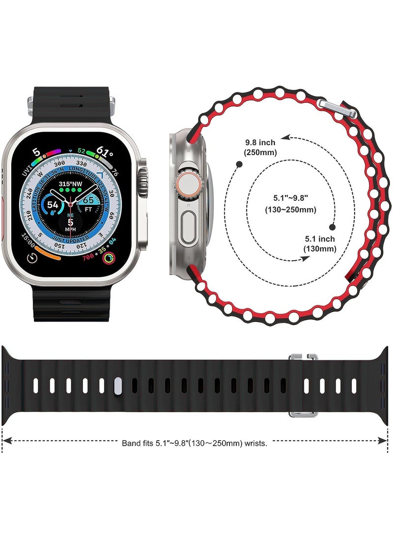 Color Fans - Soft Silicone Ocean Sports Strap Compatible Apple Watch 41mm 40mm 38mm for Men Women, Adjustible Watch Band for Apple Watch SE/Series 9/8/7/6/5/4/3/2/1 - Black/Red - Image 1