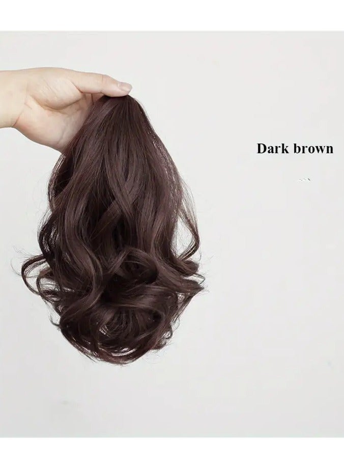 Rozino Ponytail With Ribbon Ties Wrapped Around Curly Wavy Ponytail Extensions Synthetic Hair Extensions Elegant For Daily Use Hair Accessories dark brown - Image 1