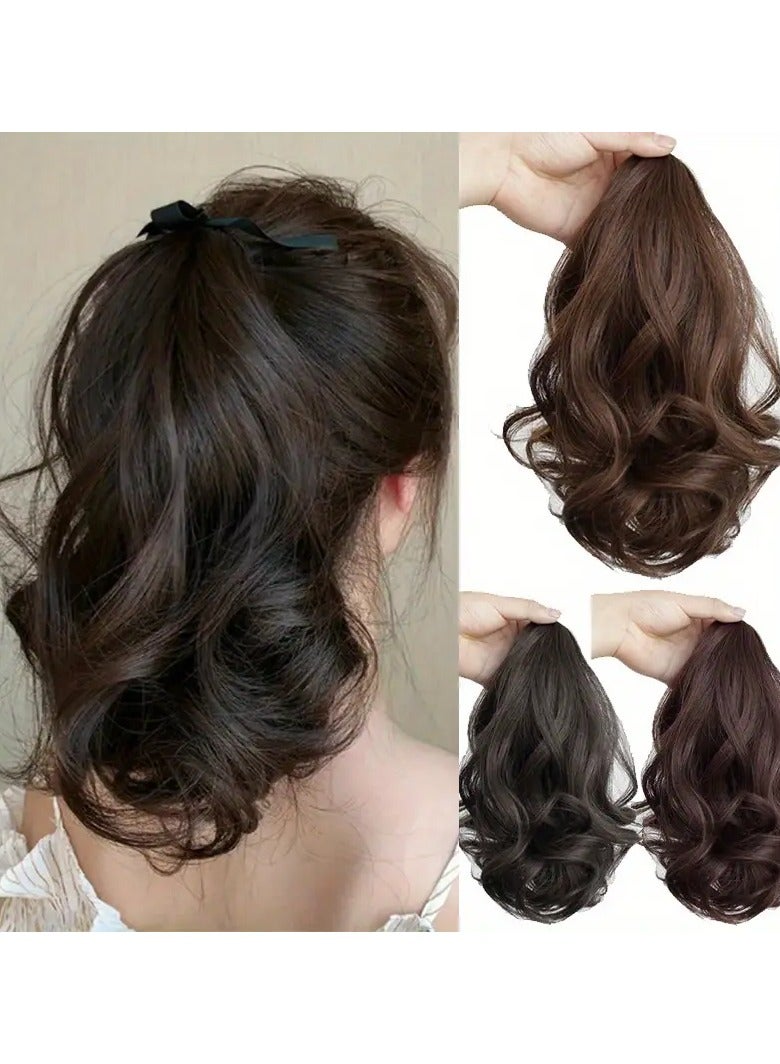 Rozino Ponytail With Ribbon Ties Wrapped Around Curly Wavy Ponytail Extensions Synthetic Hair Extensions Elegant For Daily Use Hair Accessories dark brown - Image 2