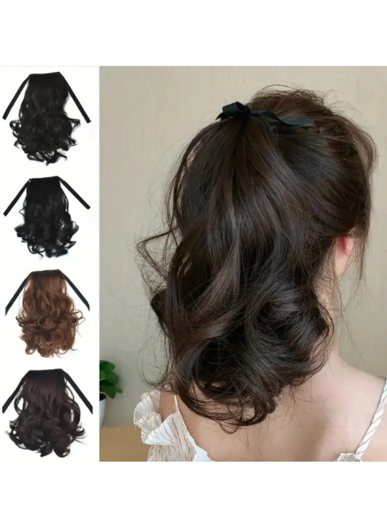 Rozino Ponytail With Ribbon Ties Wrapped Around Curly Wavy Ponytail Extensions Synthetic Hair Extensions Elegant For Daily Use Hair Accessories dark brown - Image 4