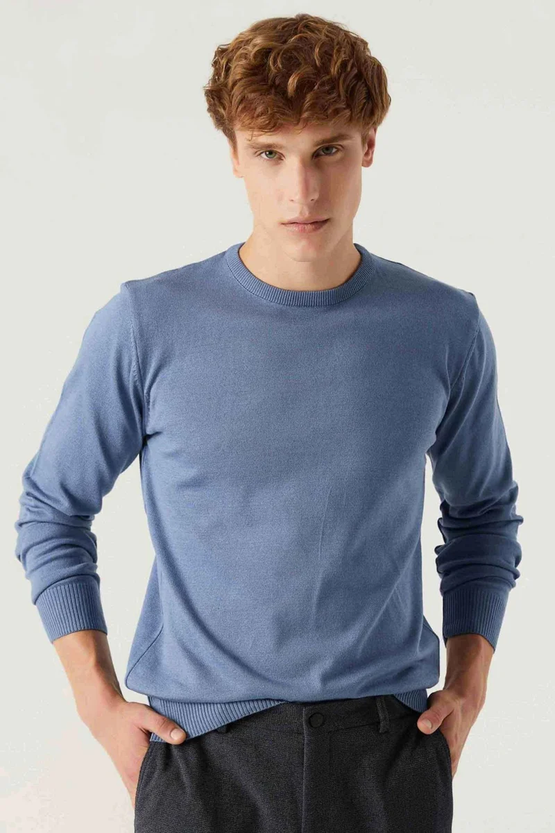 D'S DAMAT Ds Damat Regular Fit Dark Blue Non-Pilling Crew Neck Knitwear Sweater 5HF06ORT12004