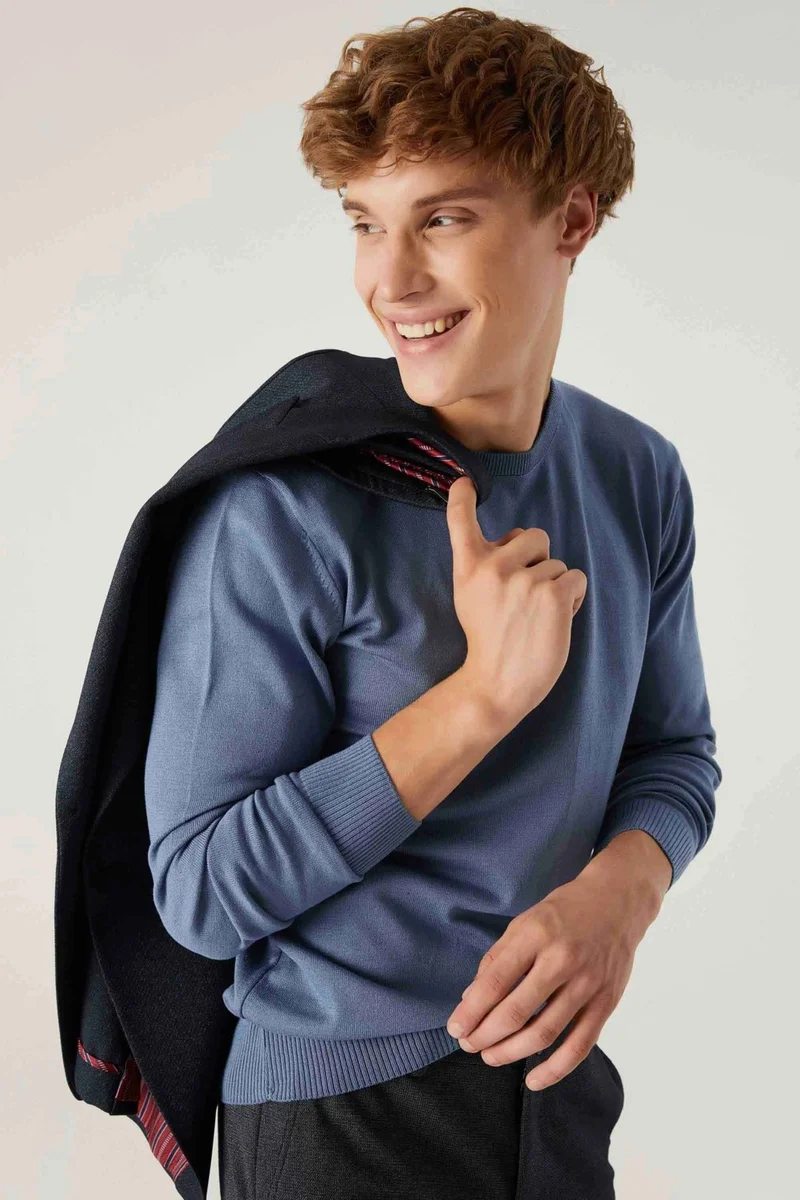 D'S DAMAT Ds Damat Regular Fit Dark Blue Non-Pilling Crew Neck Knitwear Sweater 5HF06ORT12004