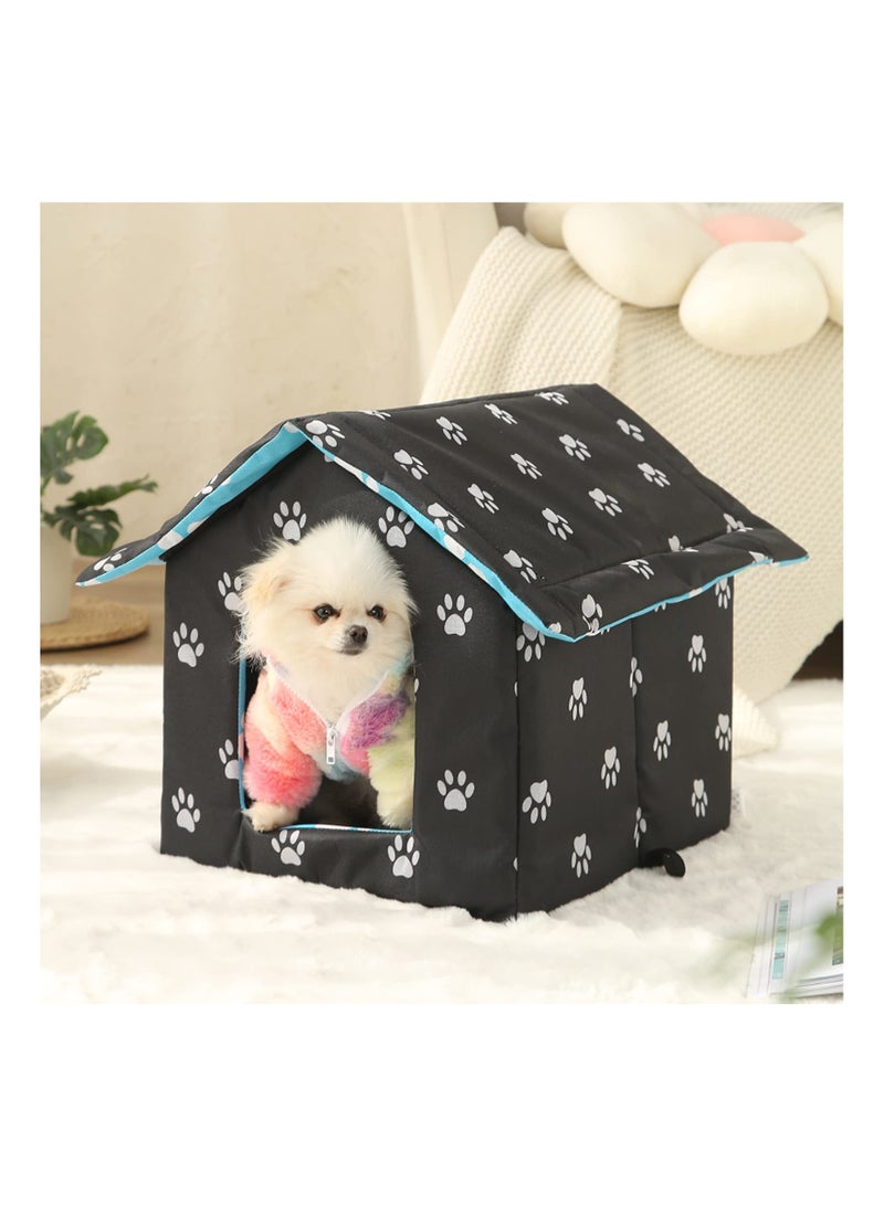 Cat Houses for Outdoor Cats，Weatherproof, Warm and Insulated Cat House with Transparent Curtain，Cat Tent，Pet House, Stray Cats Shelter (Black, Medium) - Image 2