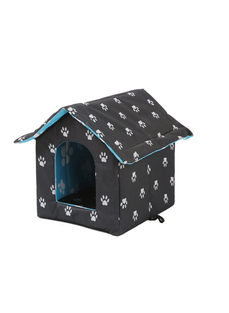 Cat Houses for Outdoor Cats，Weatherproof, Warm and Insulated Cat House with Transparent Curtain，Cat Tent，Pet House, Stray Cats Shelter (Black, Medium) - Image 1