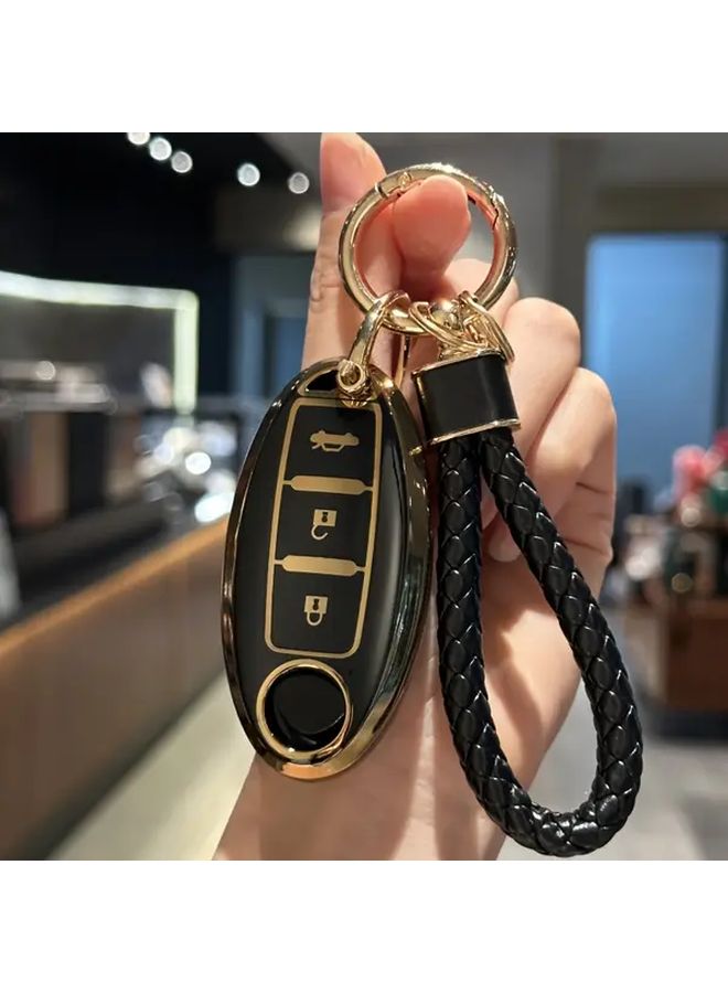 TPU Key Fob Cover With Keychain For Nissan X Trail Versa Rogue Qashqai Pathfinder Protective Smart Key Accessory Stylish Durable Customizable Remote Control Car Black - Image 2