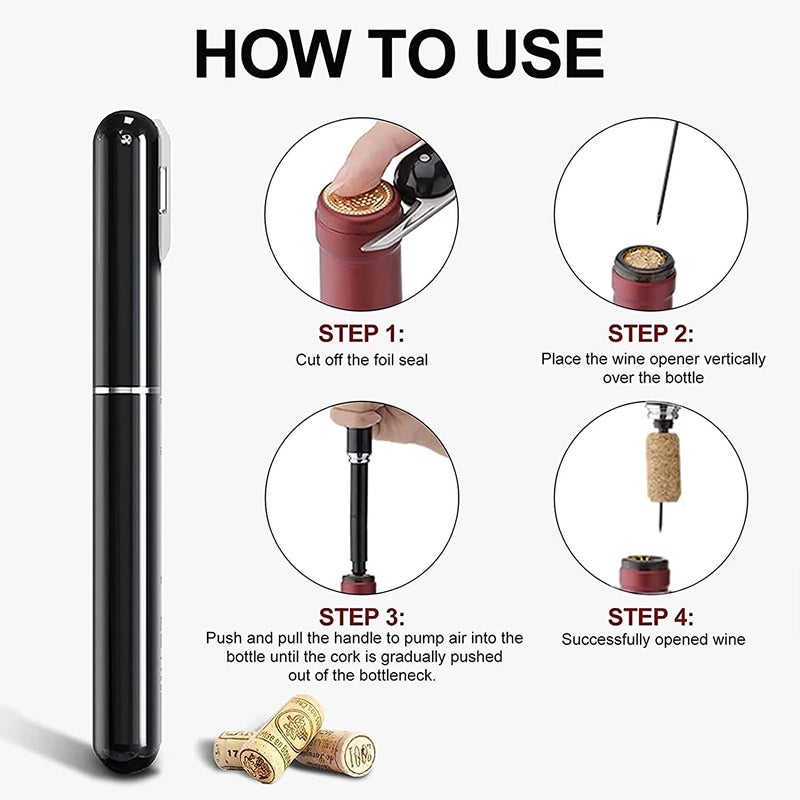 Deoxys Deoxys 2in1 Air Pressure Wine Opener with Foil Cutter Wine Bottle Opener EasyOpen Air Pump Wine Opener Portable Travel Wine Corkscrew Handheld Wine Cork Remover Best Gifts for Wine Lovers - Image 2
