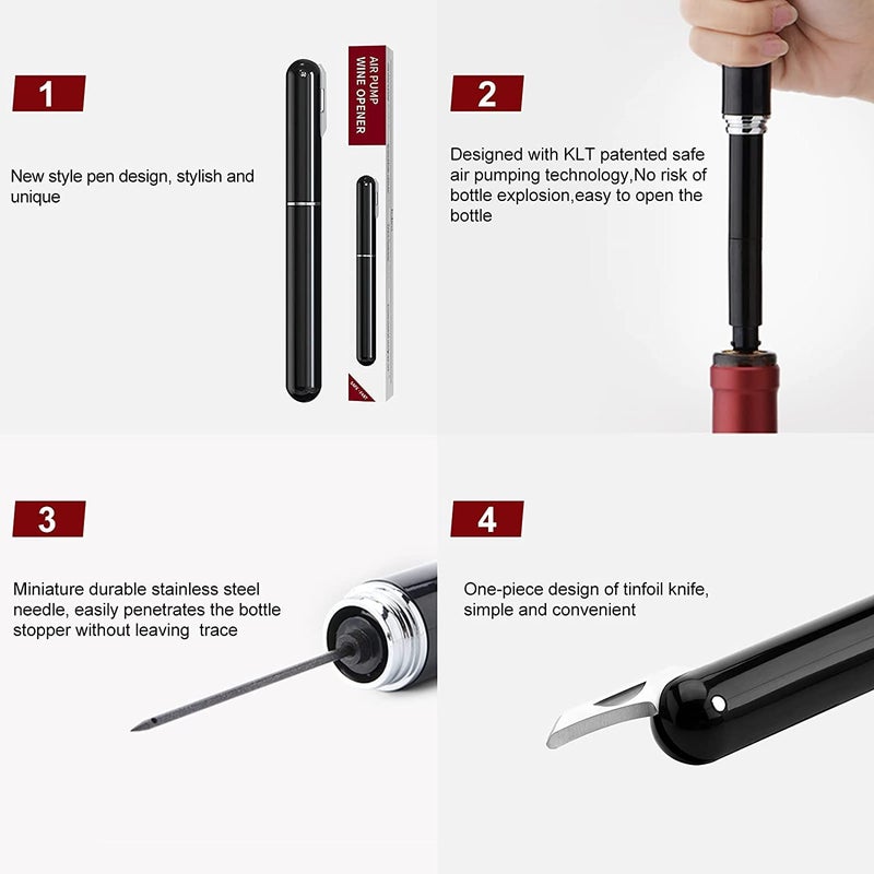 Deoxys Deoxys 2in1 Air Pressure Wine Opener with Foil Cutter Wine Bottle Opener EasyOpen Air Pump Wine Opener Portable Travel Wine Corkscrew Handheld Wine Cork Remover Best Gifts for Wine Lovers - Image 4