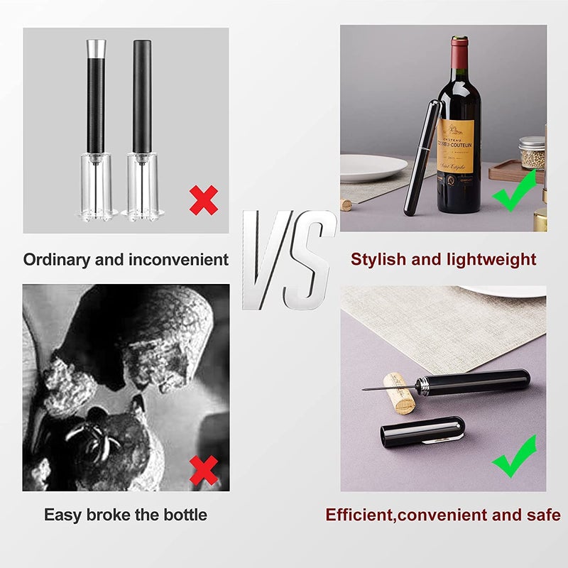 Deoxys Deoxys 2in1 Air Pressure Wine Opener with Foil Cutter Wine Bottle Opener EasyOpen Air Pump Wine Opener Portable Travel Wine Corkscrew Handheld Wine Cork Remover Best Gifts for Wine Lovers - Image 3