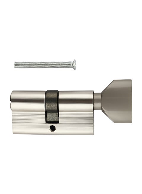 Thumbturn Cylinder Lock with Handle - 60mm, Matte Silver - Steel Keyless Replacement Euro Lock with Latch Operation for Bathrooms, Office, Warehouse, Wooden and Metal Doors Security