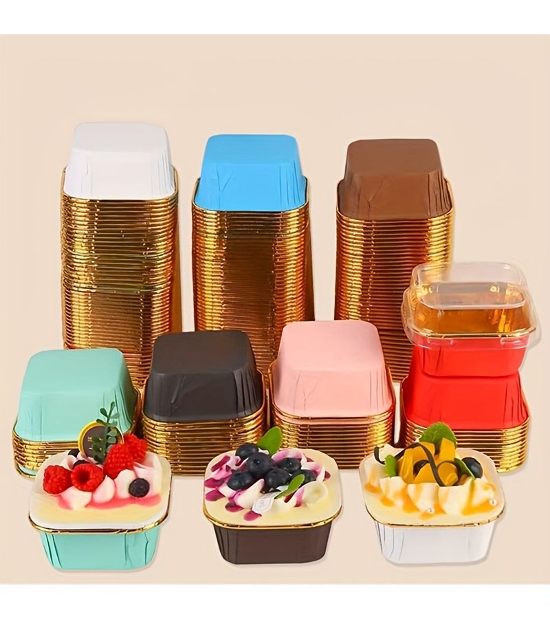 25 Black Square Cake Cups Disposable Muffin Baking Liners for Wedding Birthday Party Bakery Supplies - Image 1