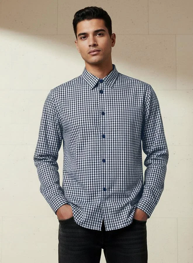سبلاش فيڤ Men Regular Fit Collared Checked Long Sleeve Shirt
