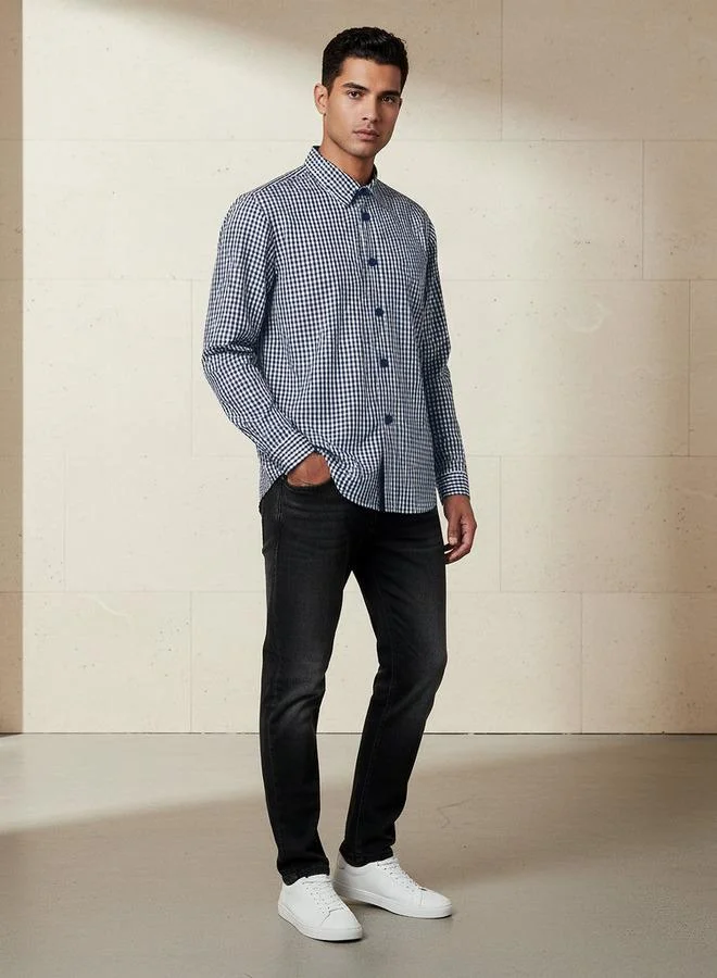 سبلاش فيڤ Men Regular Fit Collared Checked Long Sleeve Shirt