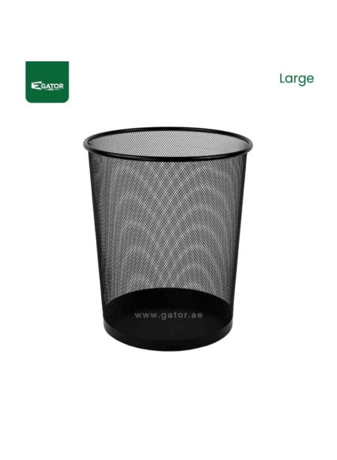 Large Metal Mesh Waste Basket for Office, Home and Classroom Use | Open Net Design | Durable Lightweight Easy-Clean Trash Bin | Large | Black
