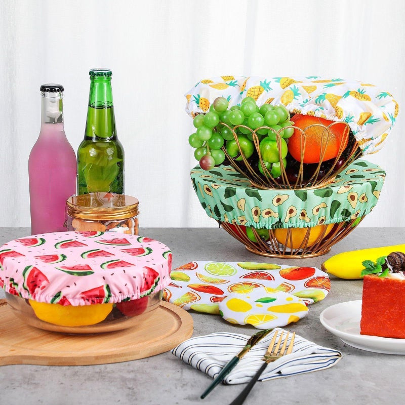 Patelai 10 Pcs Bowl Covers Reusable in 5 Size Stretch Cloth Fabric Elastic Food Storage Bowl Covers Bread Sourdough Lids for Proofing Food Fruits Leftover (Bright,Summer Style) - Image 4