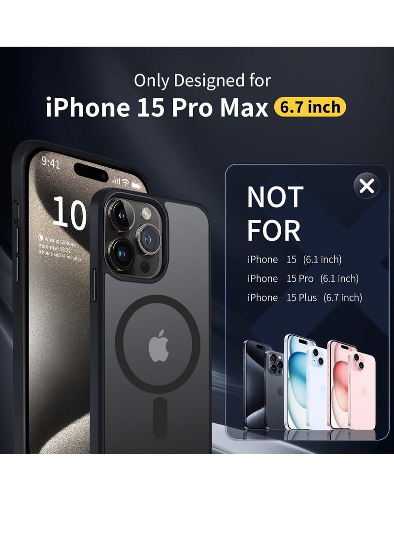 Raxoom iPhone 15 Pro Max Case Cover Compatible with Magsafe Magnetic Designed Shockproof Case Translucent Matte Protective Cover Back Hard Cases with Magnet for iPhone 15 Pro Max Case Black - Image 2