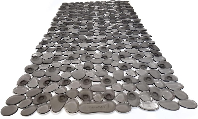 Tike Smart “Pebbles” Non-Slip Bathtub/Shower Mat 27.5”x14” Rectangular, Non-Toxic, Safe, Clean, Machine-Washable, Superior Grip & Drainage, Vinyl, for Smooth Floors ONLY, Transparent Gray - Image 1