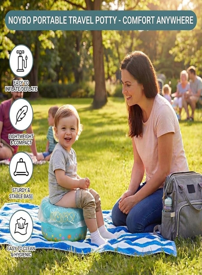 Noybo Travel Potty Seat for Toddlers - Inflatable Portable Toilet Kids Chair, Foldable Compact Lightweight Potty for Camping Road Trips, Outdoor Car Travel, Holds 66 lbs and 20 Durable Disposable Bags - Image 2