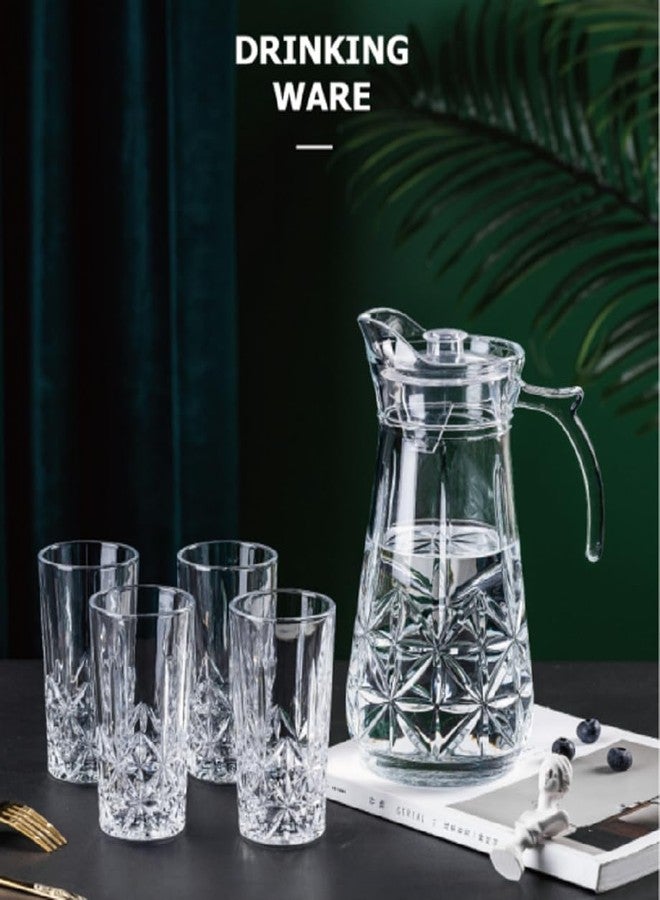 AMBSS SYS Elegant Crystle Pitcher Drinkware Set w 6 Highball Tumblers, Beautiful Jug with Lid, Handle & Spout for Chilled Beverage Homemade Juice, Iced Tea or Water (7 pc set) - Image 2