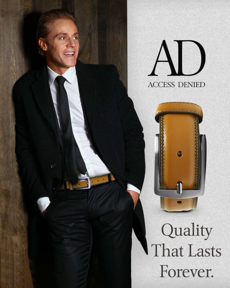 Access Denied Genuine Leather Dress Belts For Men - Mens Belt For Suits, Jeans, Uniform With Single Prong Buckle - Designed in the USA - Gifts For Men  - Image 4