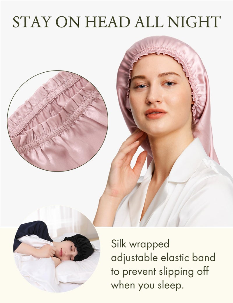 LilySilk Extra Long Silk Bonnet Sleep Cap for Women Soft Adjustable Hair Bonnet for Braids,Curly,Long Hair- Soft Elastic Band, Rosy Pink - Image 2