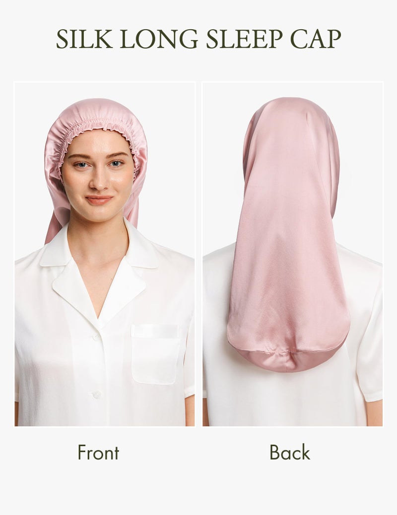 LilySilk Extra Long Silk Bonnet Sleep Cap for Women Soft Adjustable Hair Bonnet for Braids,Curly,Long Hair- Soft Elastic Band, Rosy Pink - Image 4