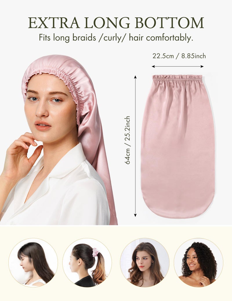 LilySilk Extra Long Silk Bonnet Sleep Cap for Women Soft Adjustable Hair Bonnet for Braids,Curly,Long Hair- Soft Elastic Band, Rosy Pink - Image 3