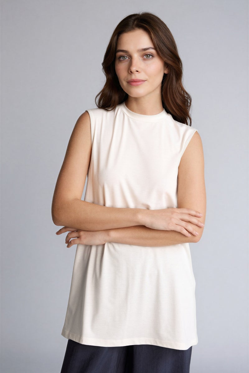 DeFacto Beige Woman Regular Fit Crew Neck Short Sleeve Tunic Casual - Image 3