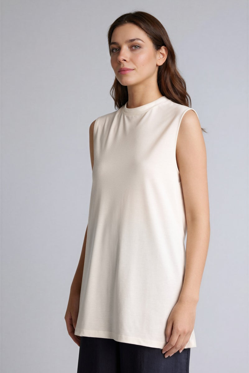 DeFacto Beige Woman Regular Fit Crew Neck Short Sleeve Tunic Casual - Image 4