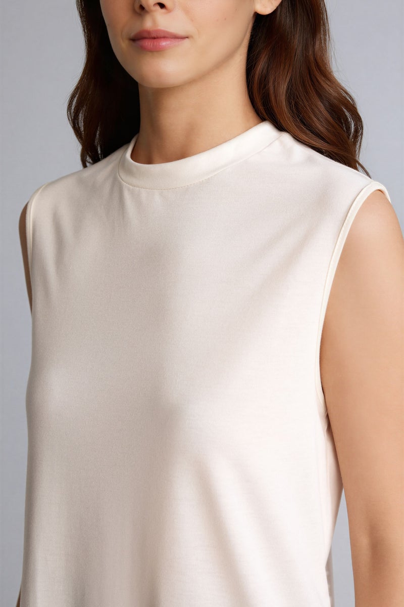 DeFacto Beige Woman Regular Fit Crew Neck Short Sleeve Tunic Casual - Image 5