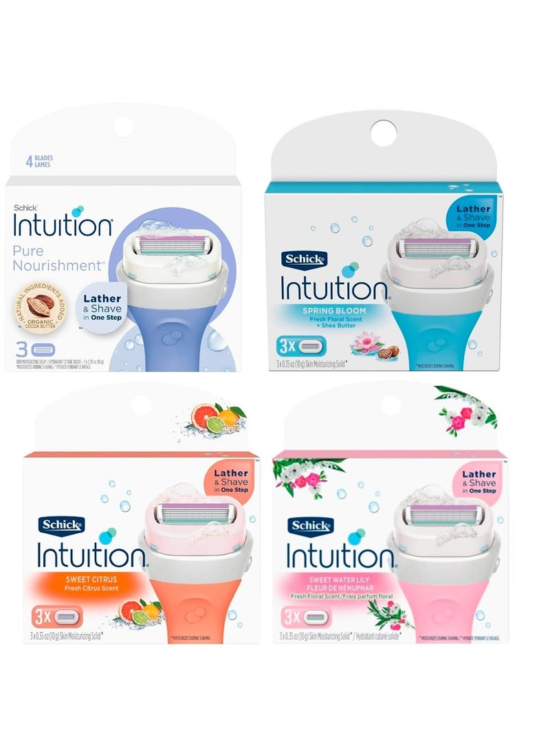 Intuition Schick Intuition - Variety Refill Pack - Includes 3 of each scent, Pure Nourishment, Sweet Citrus, Spring Bloom with Shea Butter, Sweet Water Lily, Total of 12 Refill Cartridges Gift Set for Women  - Image 1