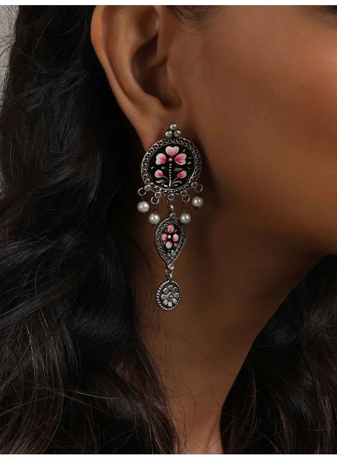 trueBrowns trueBrowns Silver Tone Handpainted Dangle Earrings