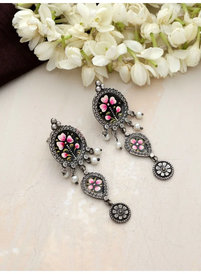 trueBrowns Silver Tone Handpainted Dangle Earrings