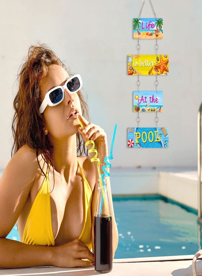 Shimeyao Summer Hanging Beach Sign Decor Summer Outdoor Pool Decor Sea Decorations Sign Patio Pool Signs Metal Hanging Bar Plaque Endless Beach Themed Plaque for Poolside Outdoor Yard(Cute Style) - Image 3