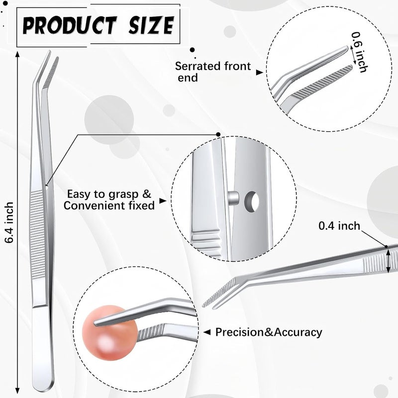 Honoson Stainless Steel Tweezers with Curved Serrated Tip Multipurpose Tweezers Sewing Machine Tweezers Forceps Tweezers for Craft, Silver (6) - Image 5